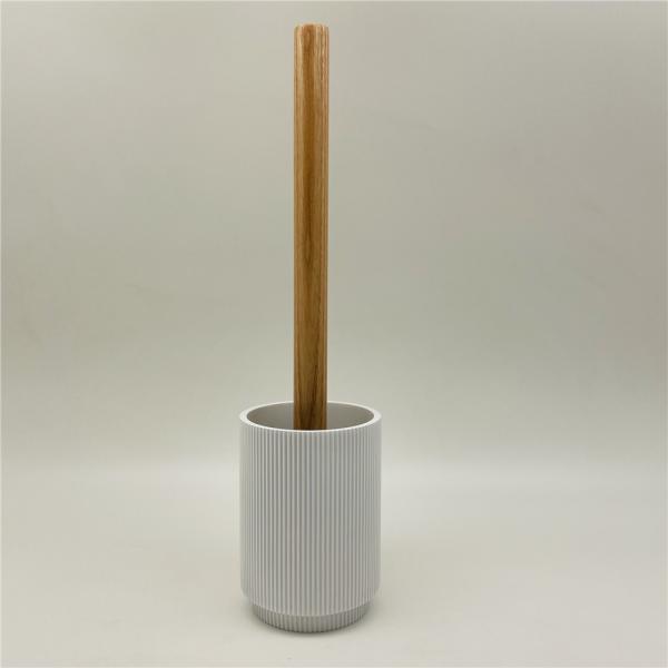 white Vertical Stripe Polyresin bathroom Accessories Set with wood parts