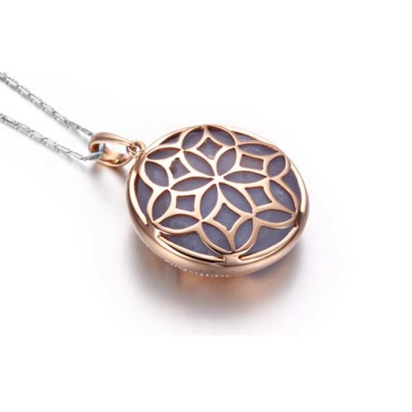 New 18K Rose Gold Natural Blue Chalcedony Rabbit Design Charm Pendant Necklace (GDN010)