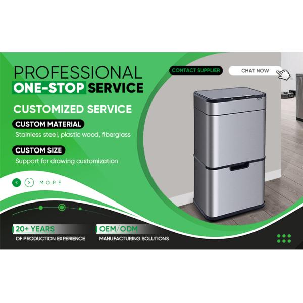 40L Stainless Steel Induction Garbage Bin Open Top Four Classification Storage Bucket Kitchen Waste Recycling Lid