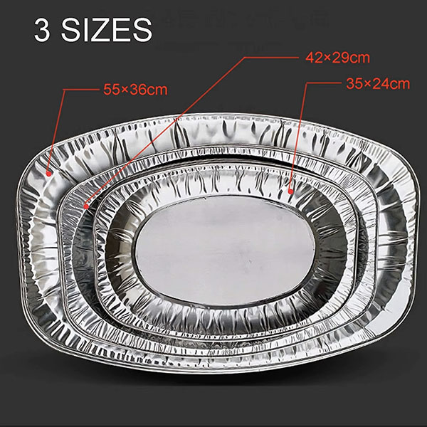 990/1400/2270ml Turkey Fish Grilling Pan Disposable Oval Aluminum Foil Tray Shallow Pan Roast Fish Container