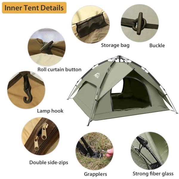 7.4lbs Waterproof Dome Pop Up Camping Tent For Family