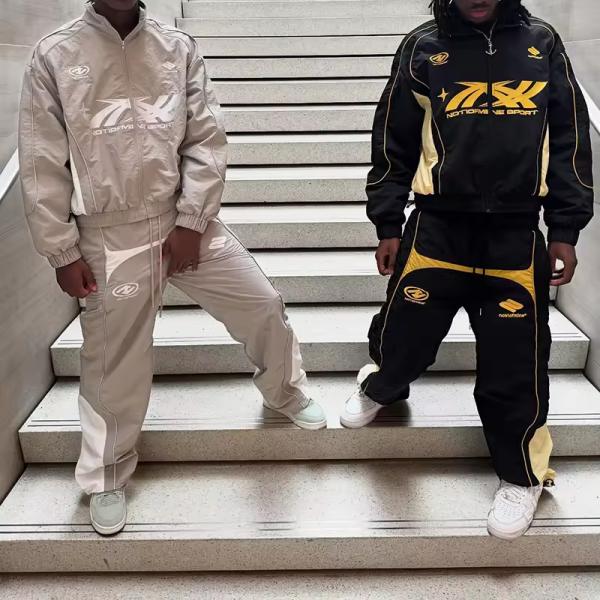 Custom Logo Lightweight Casual Nylon Trachsuit Zip up Jacket and Baggie Sweatpants Suit Unisex Windbreaker Streetwear Tracksuit