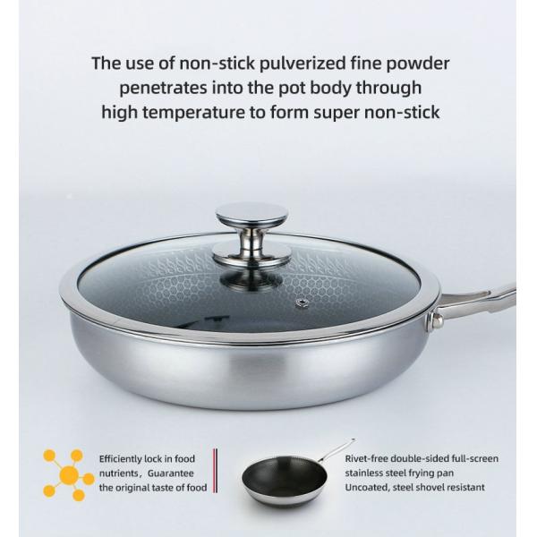 Custom Logo 304 Stainless Steel Frypan Non Stick Universal Oil Free With Glass Lid
