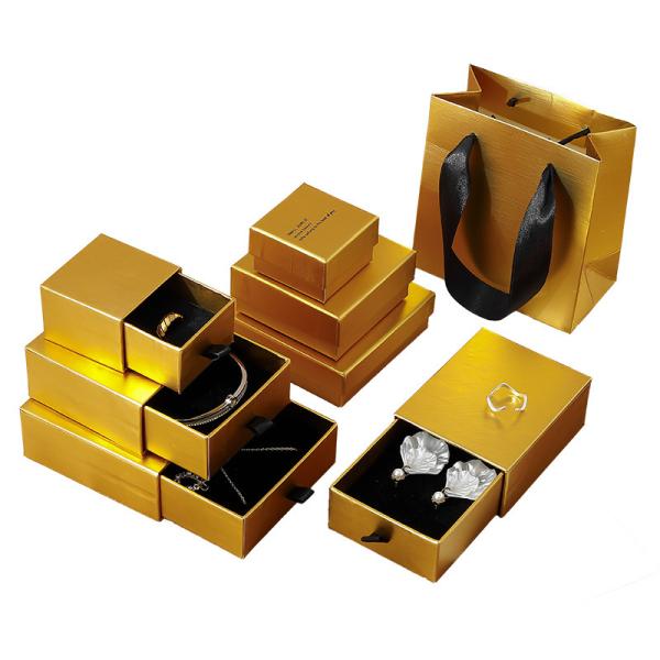 Wholesale Customizable Gold Jewelry Packaging Box Light Luxury Special Paper Top And Bottom Cover Ring Pull-Out Hard Box Jewelry Storage Drawer Box