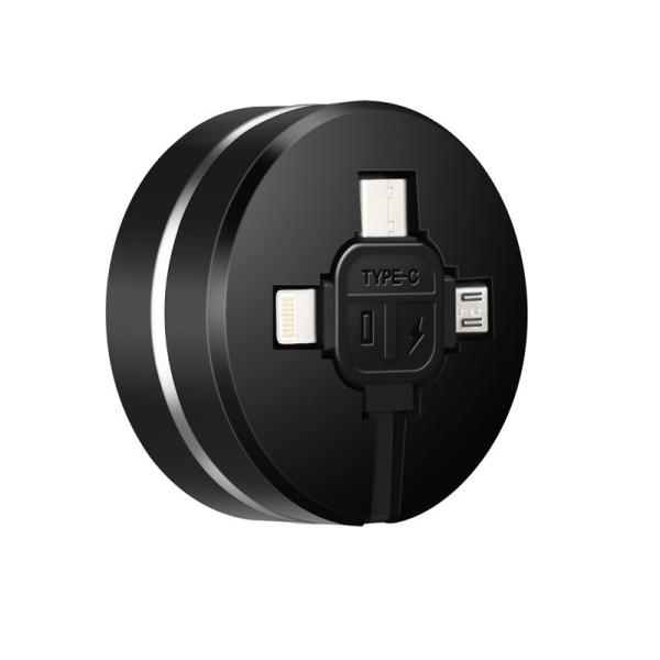 Micro USB TYPE-C iPhone 3 in 1 rounded Retractable Fast Charging USB Data Cable for android and iPhone7 8