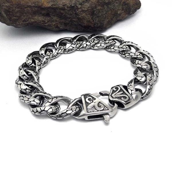 925 Silver Plated Thai Vintage Old Fashion Titanium Stainless Steel Curb Chain Bracelet(CE351)