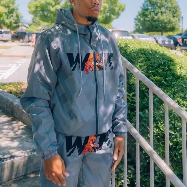 Custom Embroidery logo Two Piece Set Patchwork Zip up Nylon Polyester Streetwear Tracksuit Men Windbreaker Short Sets for Men