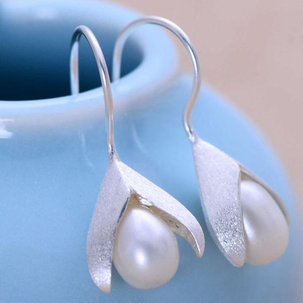 925 Sterling Silver Imitation Pearl Drop Earrings (XH05575)