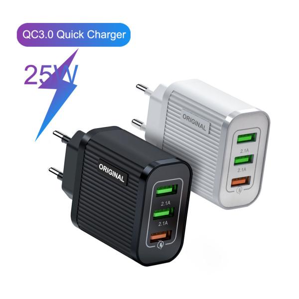 Fire proof Cell Phone Charger Adapter 3 USB Ports Fast Charging Phone Charger