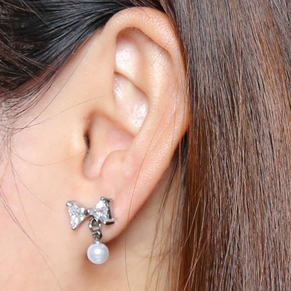 Canada style fashion piercing jewelry bowknot shape stud earring with pearl