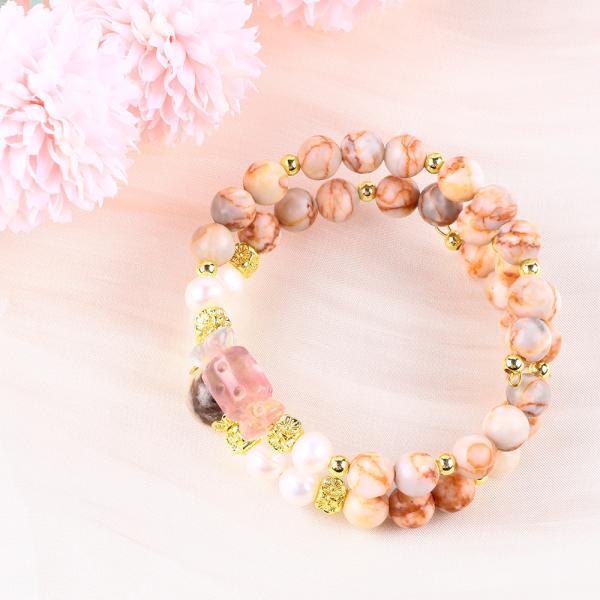 Red Network Stone Handmade Gemstone Jewelry Double Layer Adjustable Bead Bangle