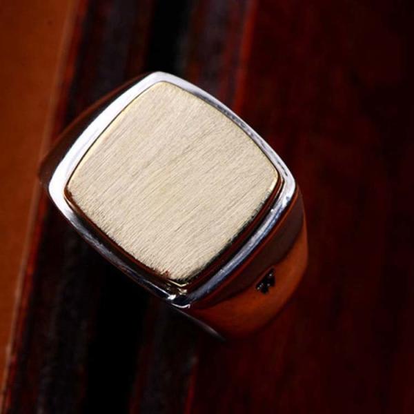 925 Sterling Silver Golden Two Tone Suqare Men Ring(060452)