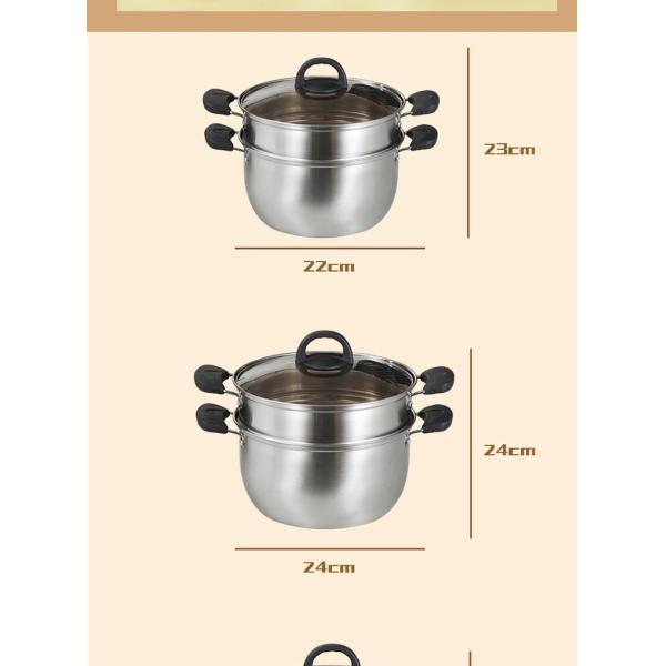 Factory Wholesale Two Layers Stainless Steel Saucepot Food Steamer Pots Circle Soup Pot With Glass Lid
