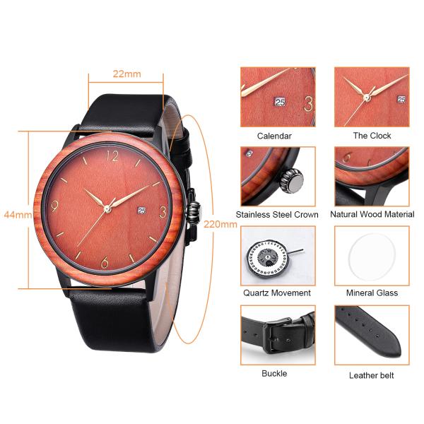 Men's Unique Design Wooden Watches with Soft Leather Band Men Wristwatch