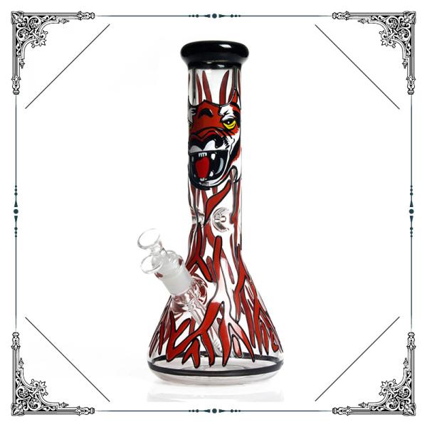 Beaker Tobacco Recycling Hookah Tube With Red Spray Dragon On Glass