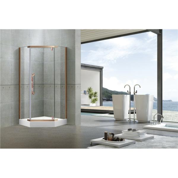 Self - Cleaning Tempered Glass Shower Doors Pivot With Stainless Steel Profiles Rose Golden