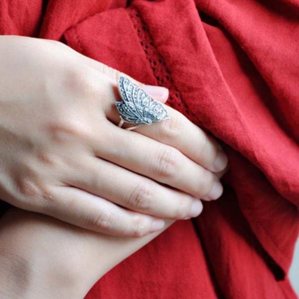 Women Vintage Butterfly Thai 925 Silver Marcastie Ring(MKS20213)