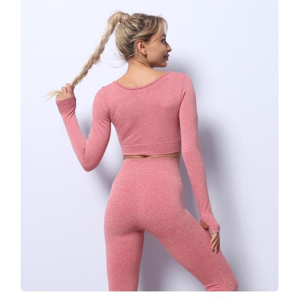 Seamless OEM High Waisted Leggings With Crop Top Spandex Nylon Long Sleeve Yoga Set