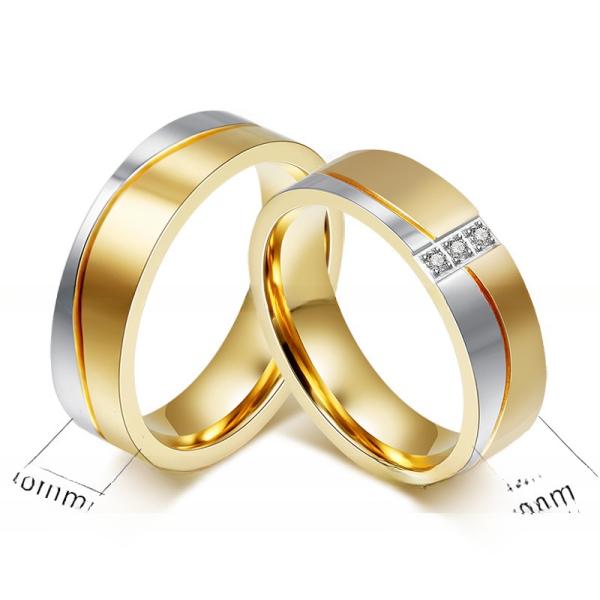 Engagement Wedding Rings Set 18K Gold Plated CZ Geometric Shape In Stainless Steel
