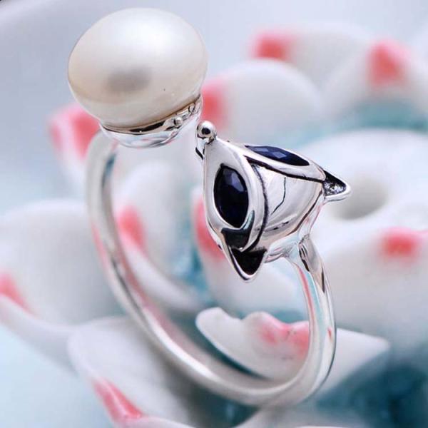 Fox Style Retro Vintage Silver Pearl Ring (057559)
