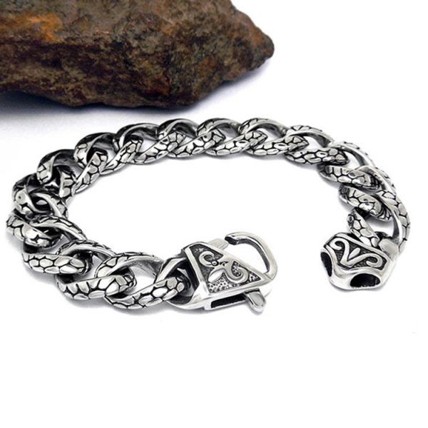 925 Silver Plated Thai Vintage Old Fashion Titanium Stainless Steel Curb Chain Bracelet(CE351)