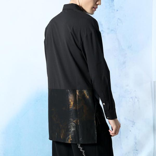 Embroidery Mens Fashion Casual Shirts Long Sleeve 100% Cotton Black Color