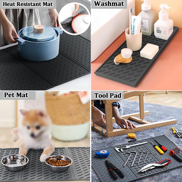 Silicone Collapsible Trifold Dish Drying Mat For Kitchen Counter Extra Large Dish Drainer Mat Compact &Foldable Design