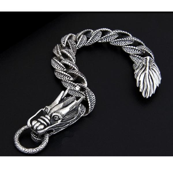 Thai Vintage Sterling Silver Dragon Bracelet Men's Jewelry (B111702)