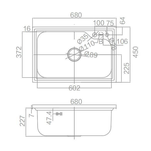 Brushed Stainless Steel Kitchen Sink Double Bowl 680x450x227mm
