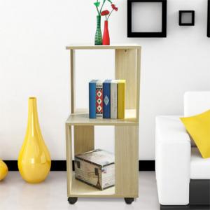 Movable Home Office Wooden Book Rack Maple With Two Layer Storage Space