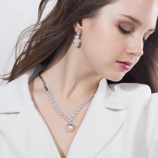 Pearl Necklace Set Earrings Rings Women CZ Wedding Jewelry Sets 2021 NewWedding Jewelry Sets