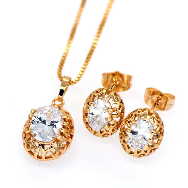 Vintage jewelry Pendants Necklaces Earrings Set For Women 18K Real Gold Plated
