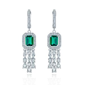 China Green Gemstone Cubic Zirconia Long Drop Earrings For Wedding on sale