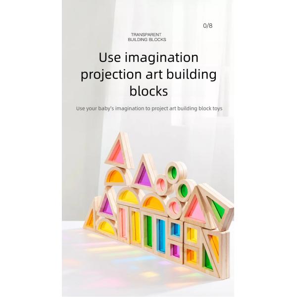 Montessori Wooden Toys Rainbow Sensory Stacking Blocks Acrylic Building Blocks for Kids