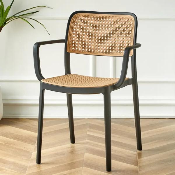Stackable dining chairs in restaurant setting