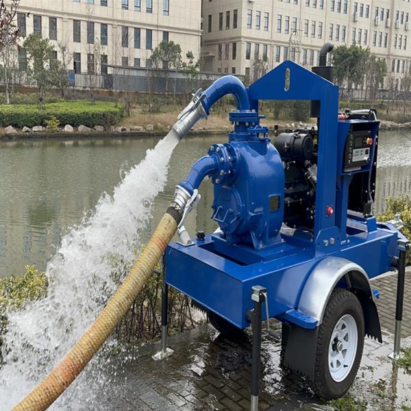 Trailer Mounted Water Pump Set Solid Handing 76mm Single Stage Pump Diesel Engine Self Priming Pump