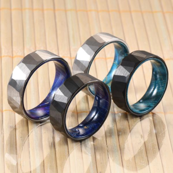 8mm Faceted Silver Black Iron Wood Sleeve Inlay Tungsten Ring Plating black for Men Women Inlay technology Channel setting