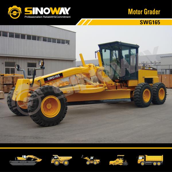 165hp Motor Grader Earth Moving Machinery 3660mm Blade Width Yellow Color