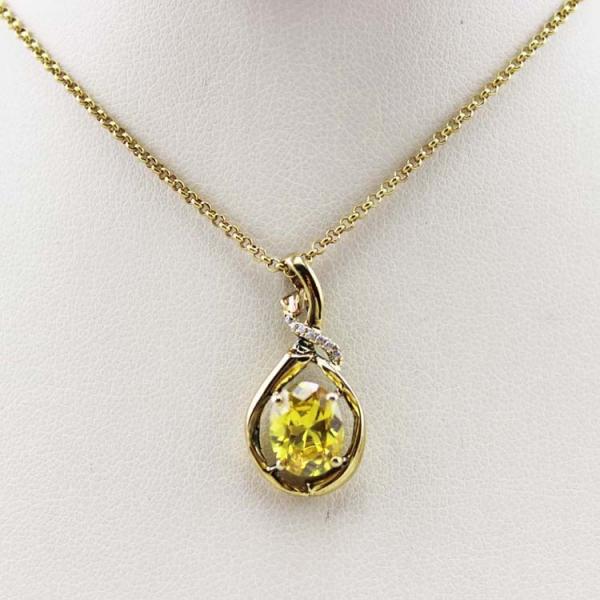 Yellow Gold Plated Silver Oval Yellow Citrine Cubic Zircon Pendant (PSJ0410)