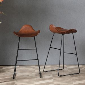 Leather Kitchen Industrial Bar Stools / Iron Base Industrial Bar Chairs