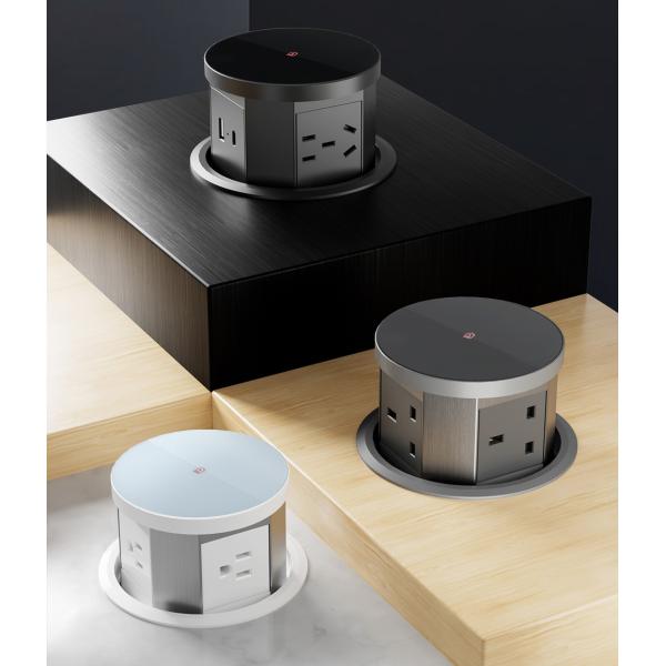 USB A+C Fast Charging Wireless Charger 3 Power Outlets Pop-Up Desktop Kitchen Socket UK Plug Standards Tabletop