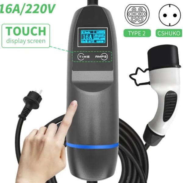 Portable Evse 22kw 11kw Ev Charger Iec62196 Type 2 Electric Vehicle Home Car