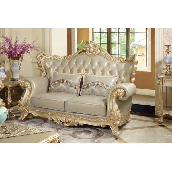 Luxury Living room Furniture European style Leather Sofa set wood flower by Joyful Ever