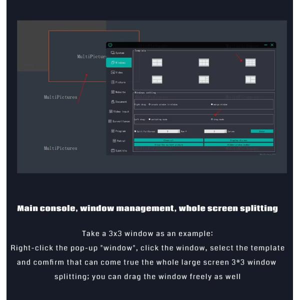 Screen Roaming Ulti-Screen Window Opening Software Window Manager Video Wall Controller Software for LCD Video Wall Panel