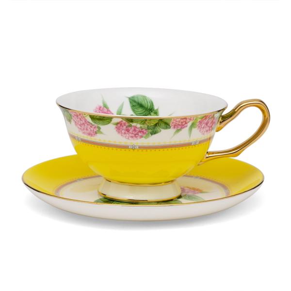 Pink Floral Design Porcelain Cups Decal Luxury Coffee Tea Cup And Saucer With Colorful Rim