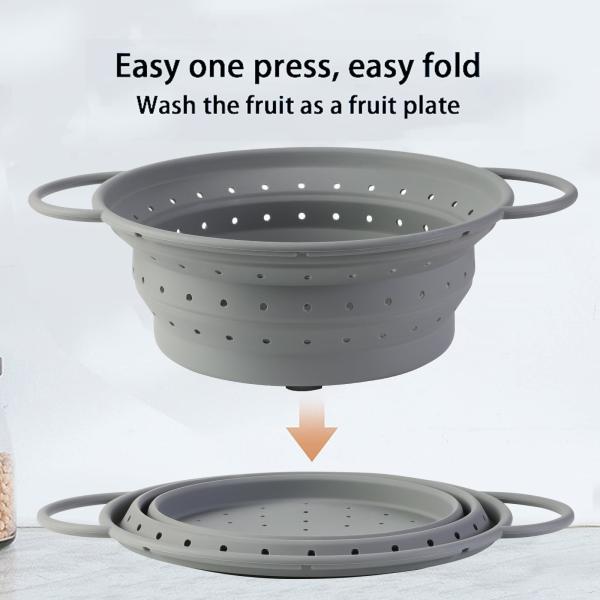 Silicone Collapsible Colander Set Food Strainer And 9 Inch Mixing Bowl 2Pcs Fruits Vegetables Pasta Strainer BPA Free