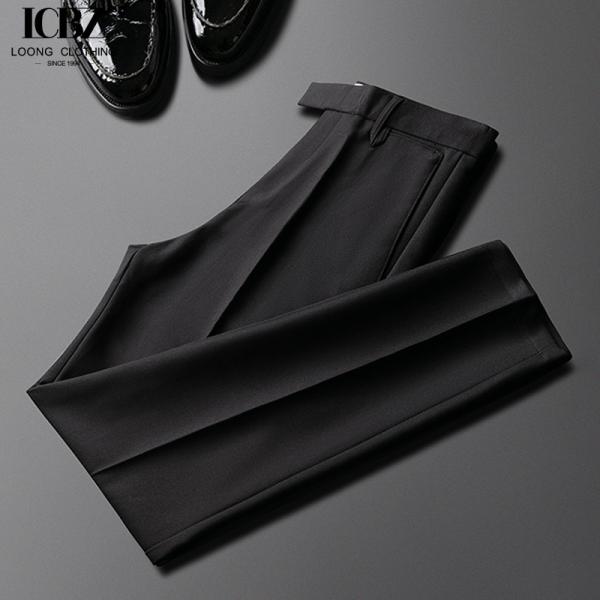 Simple Drape Design Men's Wool and Silk Suit Trousers for Autumn Business Casual