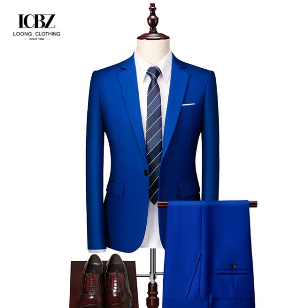 Formal Clothes Suits for Men Powder Blue Polyester Viscose Fabric 2-Piece Office Wear