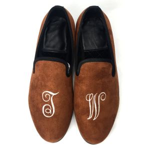 Leisure Mens Embroidered Velvet Loafers , Royal Luxury Velvet Slippers
