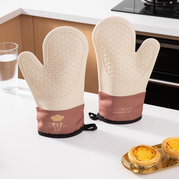 Oven Mitts Oven Gloves BBQ Gloves Silicone Thickened Cotton Double Layer Design Non-Slip Textured Grip Baking Gloves